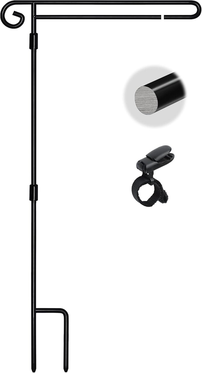 Garden Flag Stand,Metal Garden Flag Holder,Yard Flag Holder For Small Garden Flags 12 x 18,Yard Sign Garden Flag Stake For Outside,Small Garden Flag Pole For Yard With Tiger Clip,Garden Flag Hanger